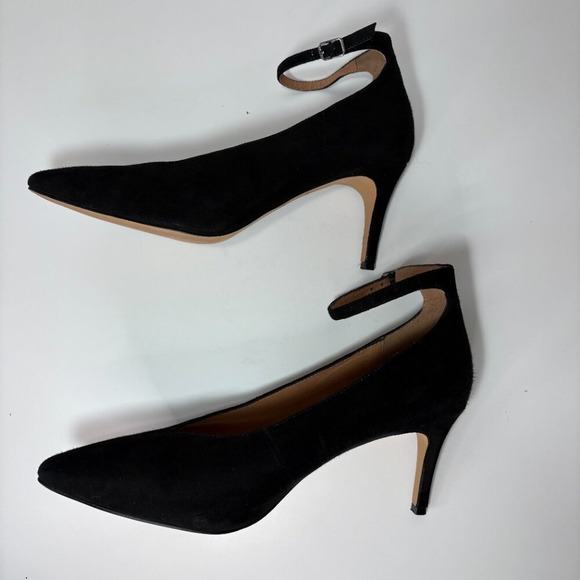 Halogen Women Ankle Strap Pointed Toe Stiletto Pumps Sz 9 Black Suede Heel Shoes - Picture 5 of 9